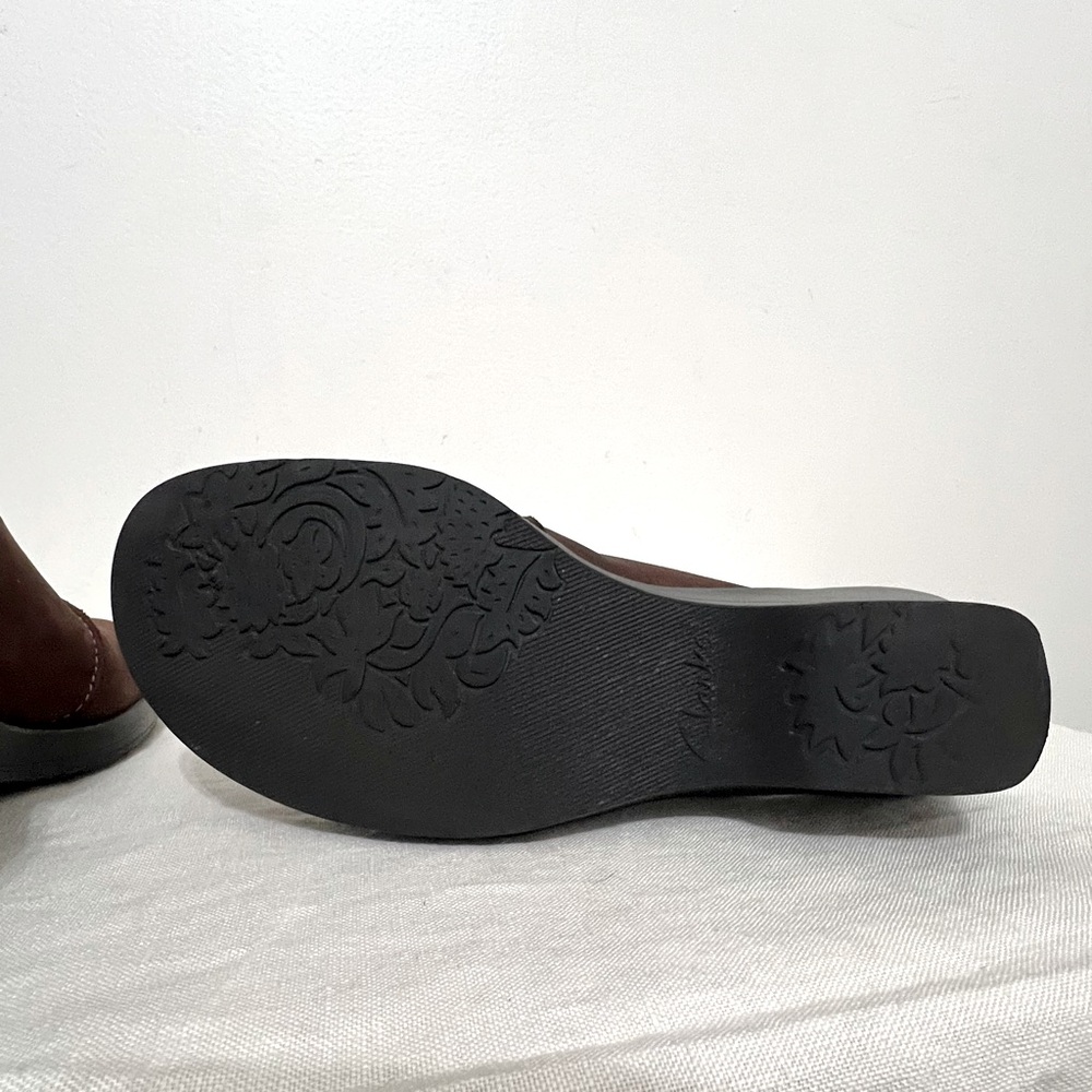 Clark’s Brown Nubuck Leather Mules Slip On Wedge Shoes Comfy Casual Cottagecore - Picture 9 of 10